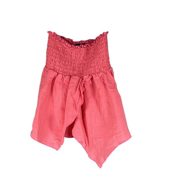 Oh My Gauze Women M Coral Smocked Strapless Top Wide Leg Pant Two Piece Set Boho - Picture 8 of 16